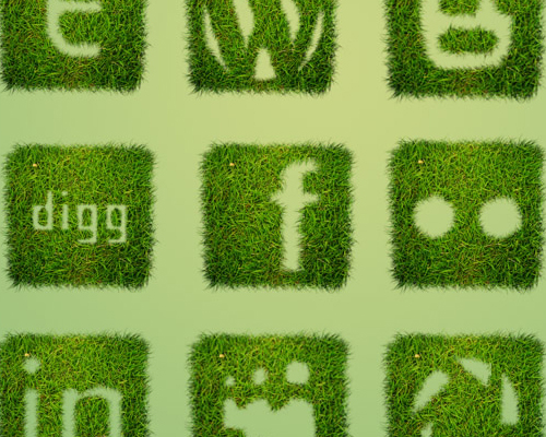 Free Grass Textured Social Bookmarking Icon Set