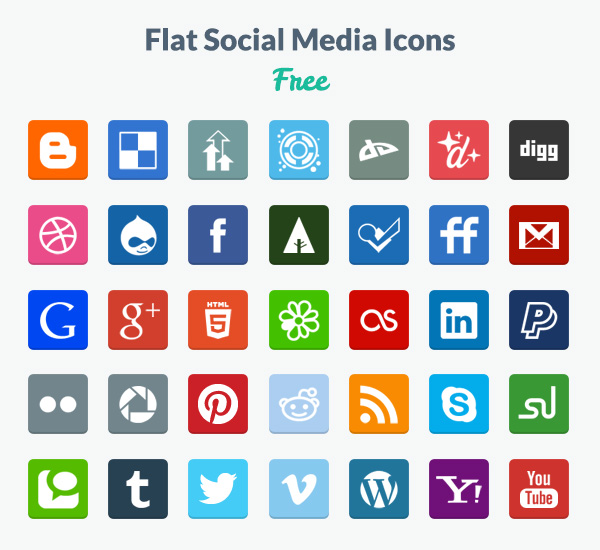 Free Flat Social Media Icons (PNG & PSD)